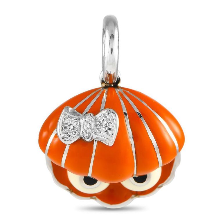 18k white gold diamond and enamel clamshell charm