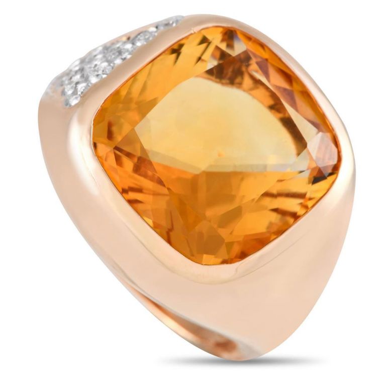 18k gold diamond and citrine ring