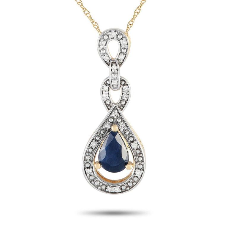 14k yellow gold diamond and sapphire necklace