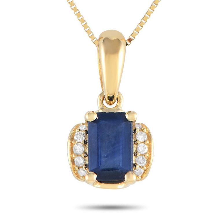 14k yellow gold sapphire and diamond pendant necklace