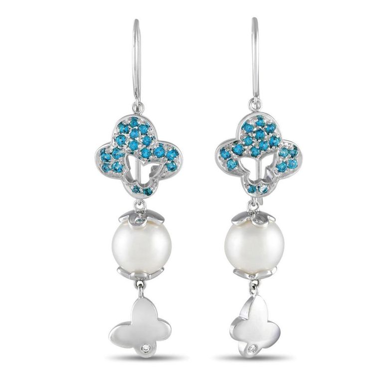 18k white gold diamond and blue gemstone earrings