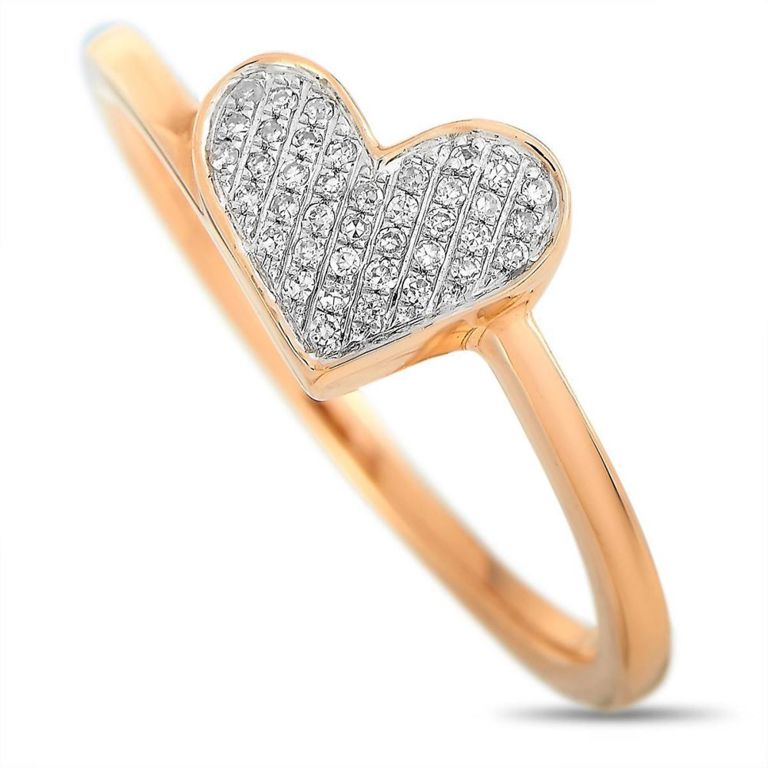 14k rose gold diamond heart ring