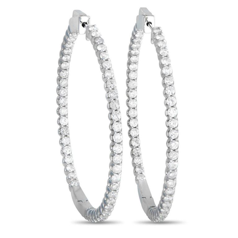 14k white gold diamond hoop earrings