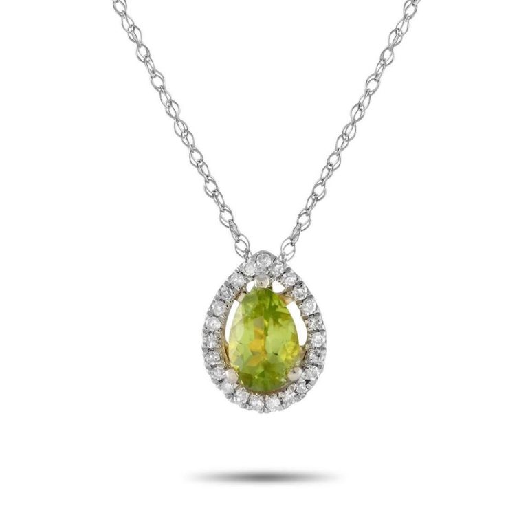 14k white gold peridot and diamond necklace