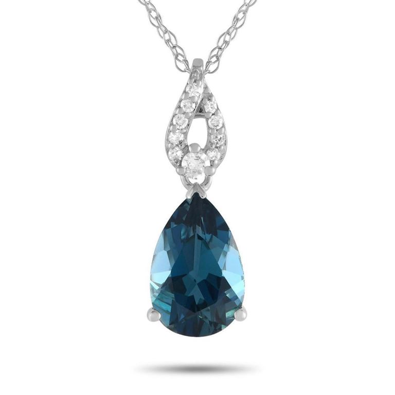 14k white gold blue topaz and diamond necklace
