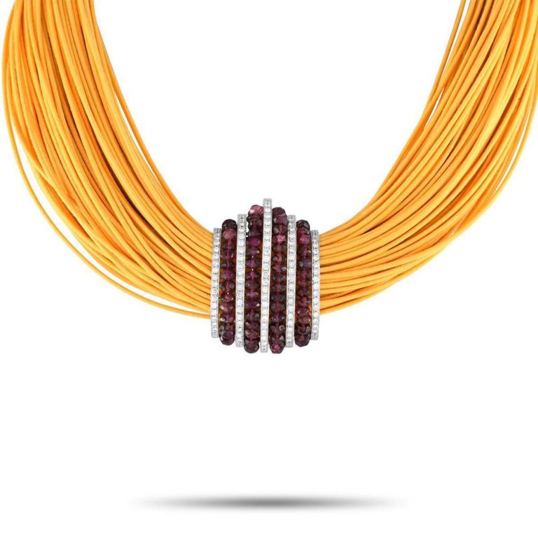 18k white gold diamond and tourmaline necklace