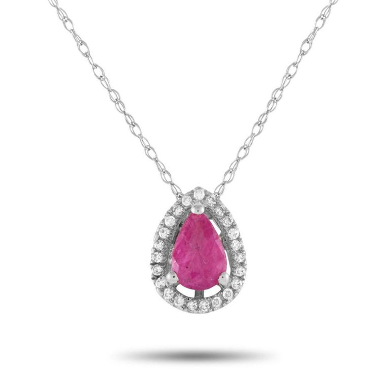 14k white gold ruby and diamond necklace