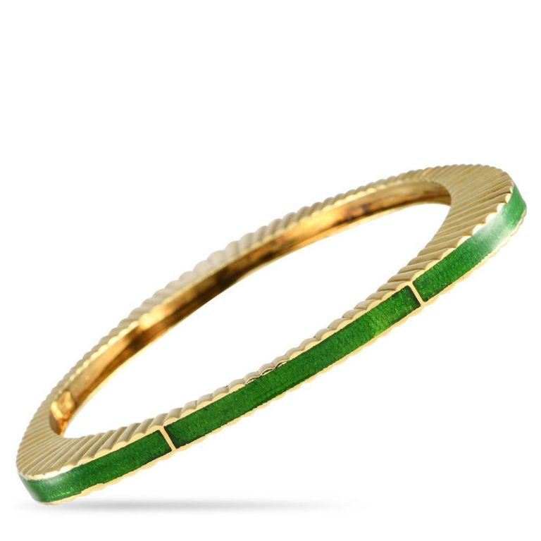 18k yellow gold green enamel bangle bracelet