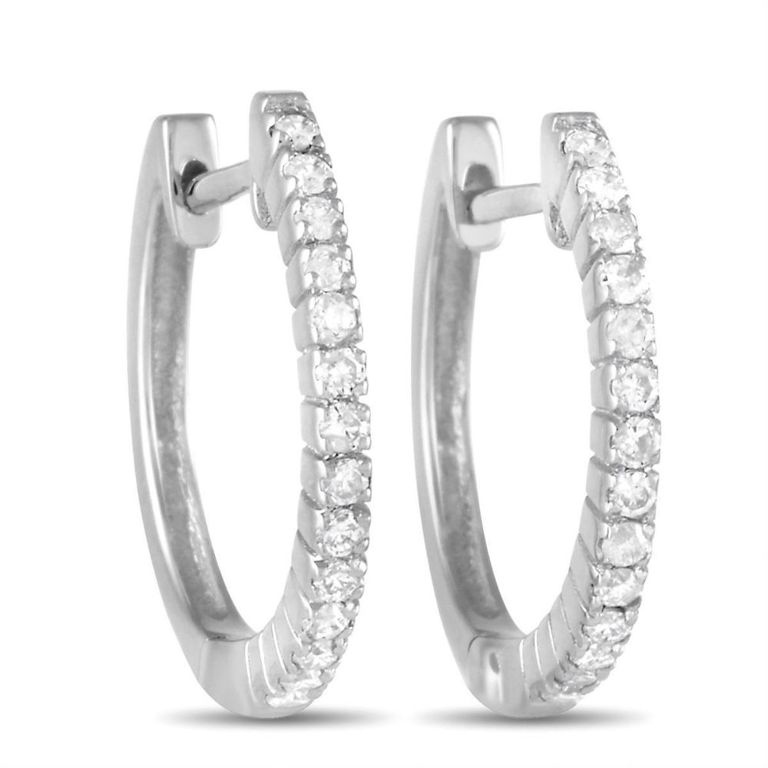 14k white gold diamond hoop earrings