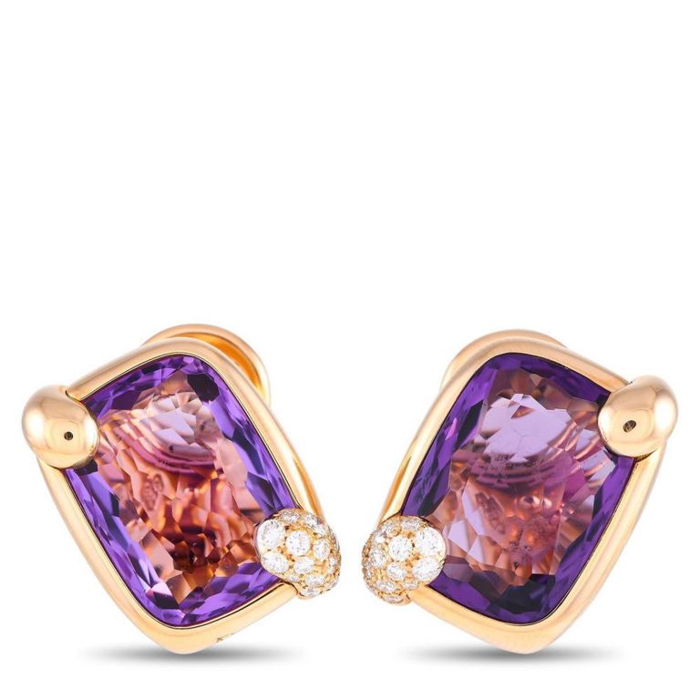 18k yellow gold amethyst and diamond earrings