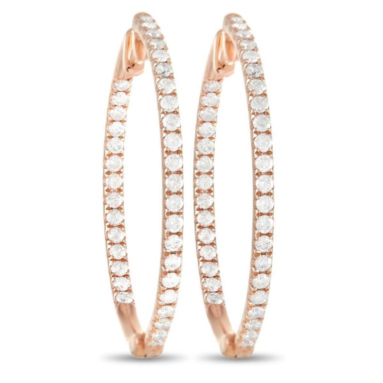 14k rose gold diamond hoop earrings