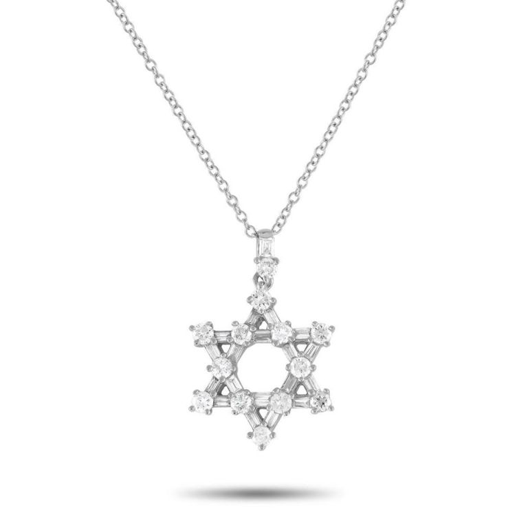 14k white gold diamond Star of David necklace