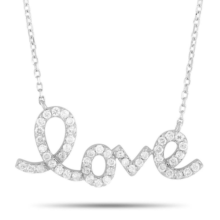 14k white gold diamond love pendant necklace