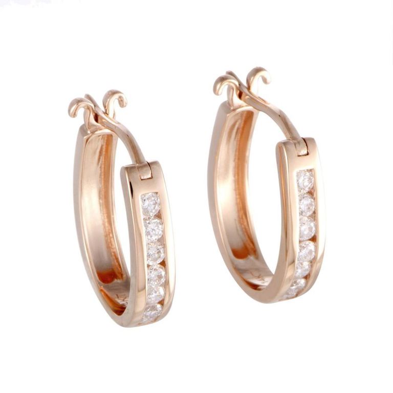 14k rose gold diamond small oval hoop earrings