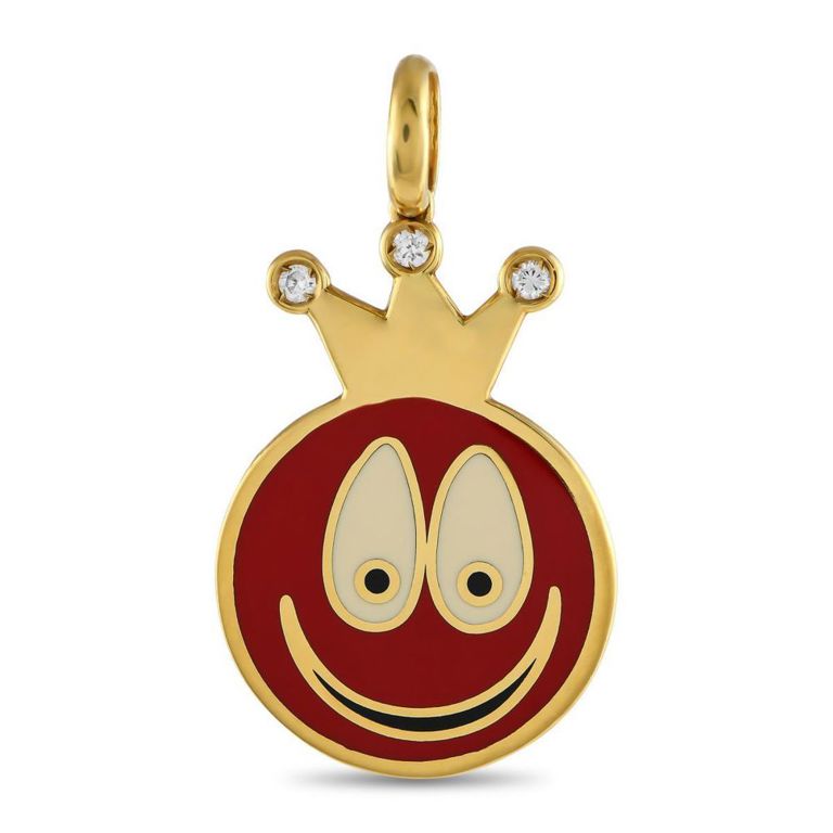 18k yellow gold diamond enamel smiley face charm