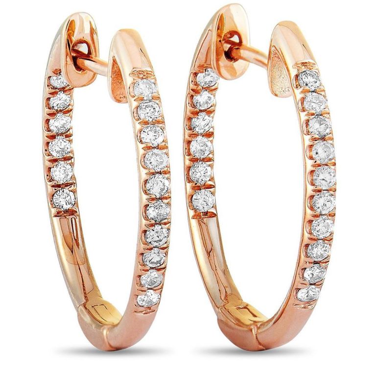 14k rose gold diamond pave hoop earrings