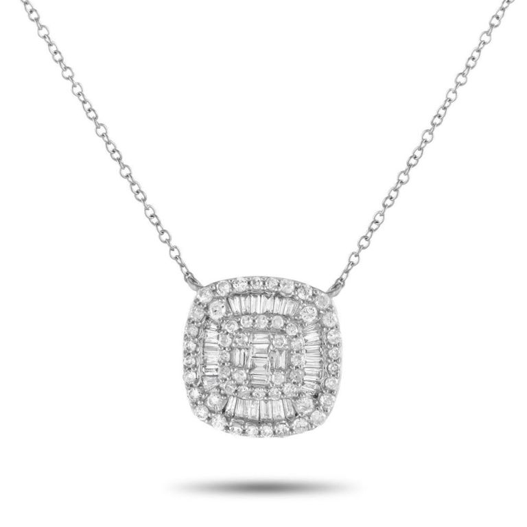 14k white gold diamond cushion cluster necklace