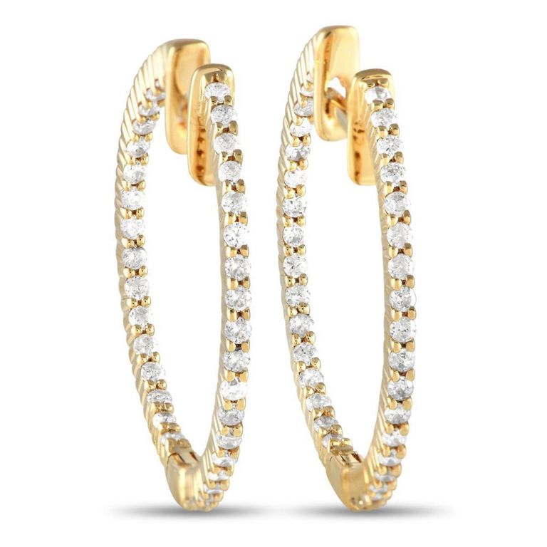 14k yellow gold diamond hoop earrings