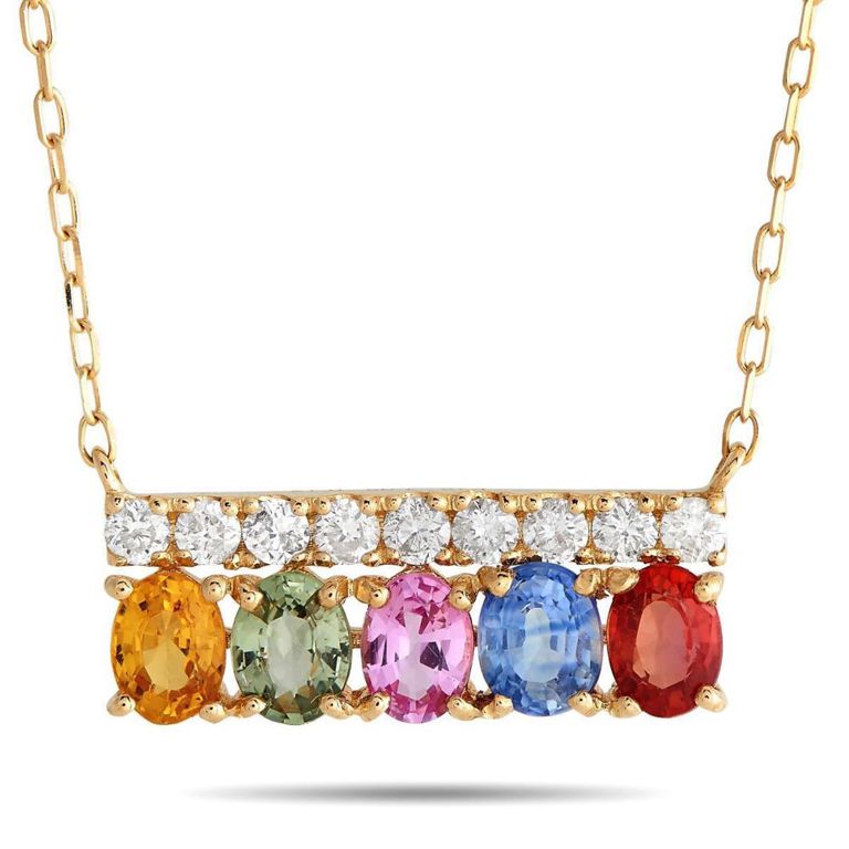 18k yellow gold diamond and sapphire necklace