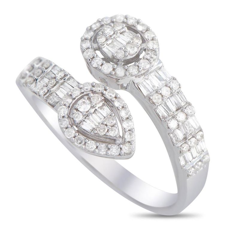 14k white gold diamond bypass ring