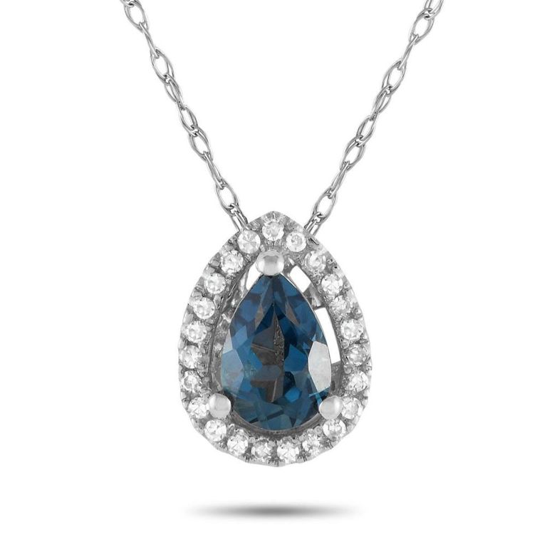 14k white gold topaz and diamond necklace
