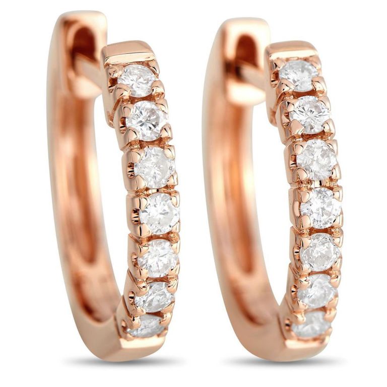 14k rose gold diamond hoop earrings