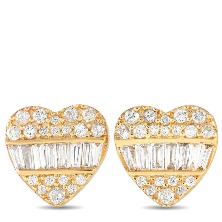 14k yellow gold diamond heart earrings