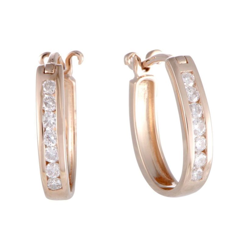 14k rose gold diamond hoop earrings