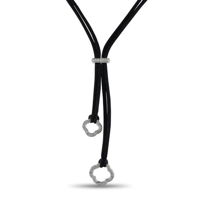 18k white gold and cord lariat diamond necklace