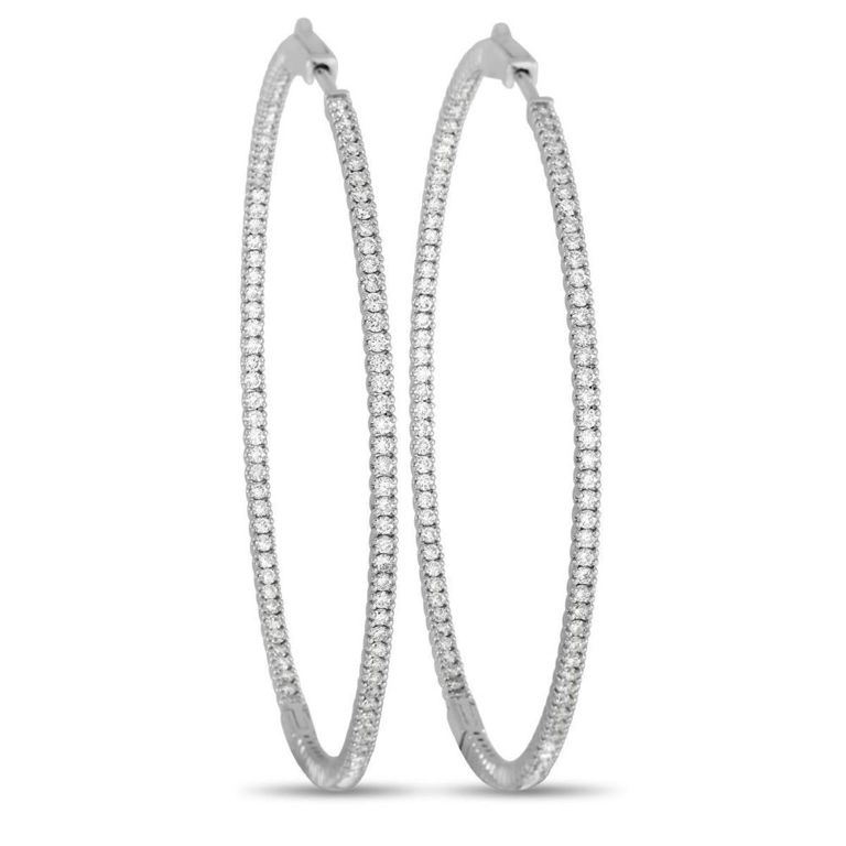 14k white gold diamond hoop earrings