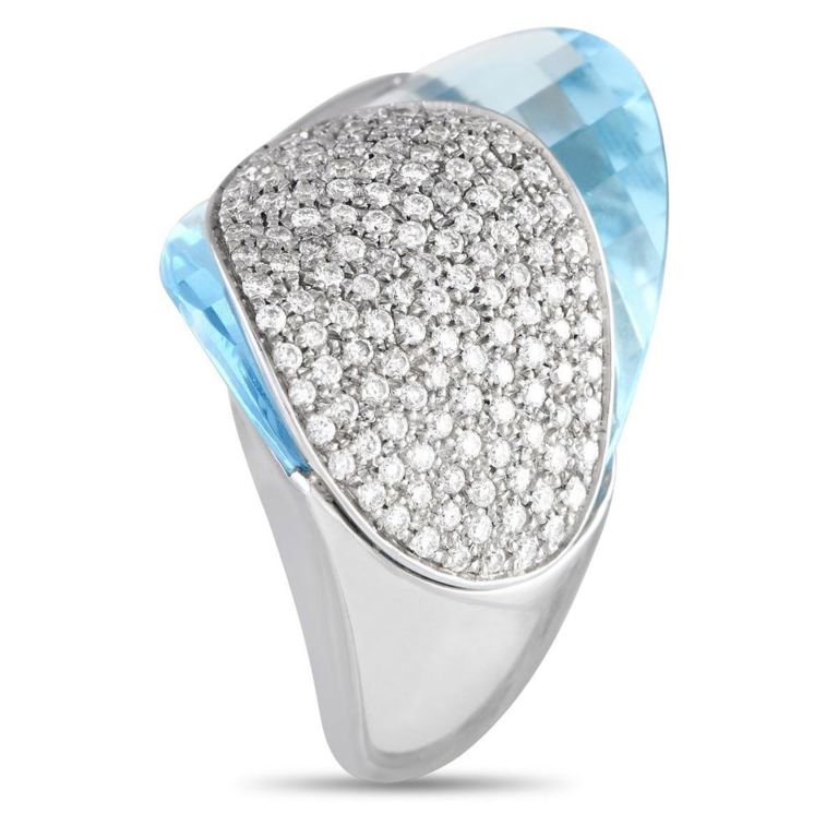 18k white gold diamond and topaz ring
