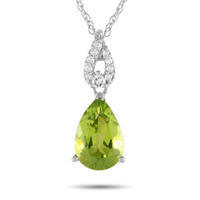 14k white gold peridot and diamond necklace