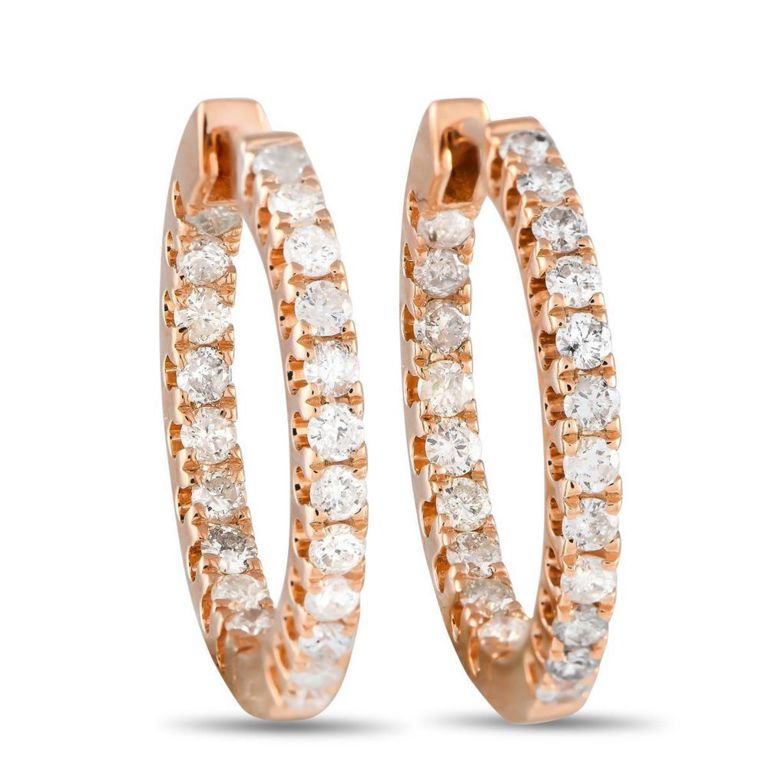 14k rose gold diamond hoop earrings