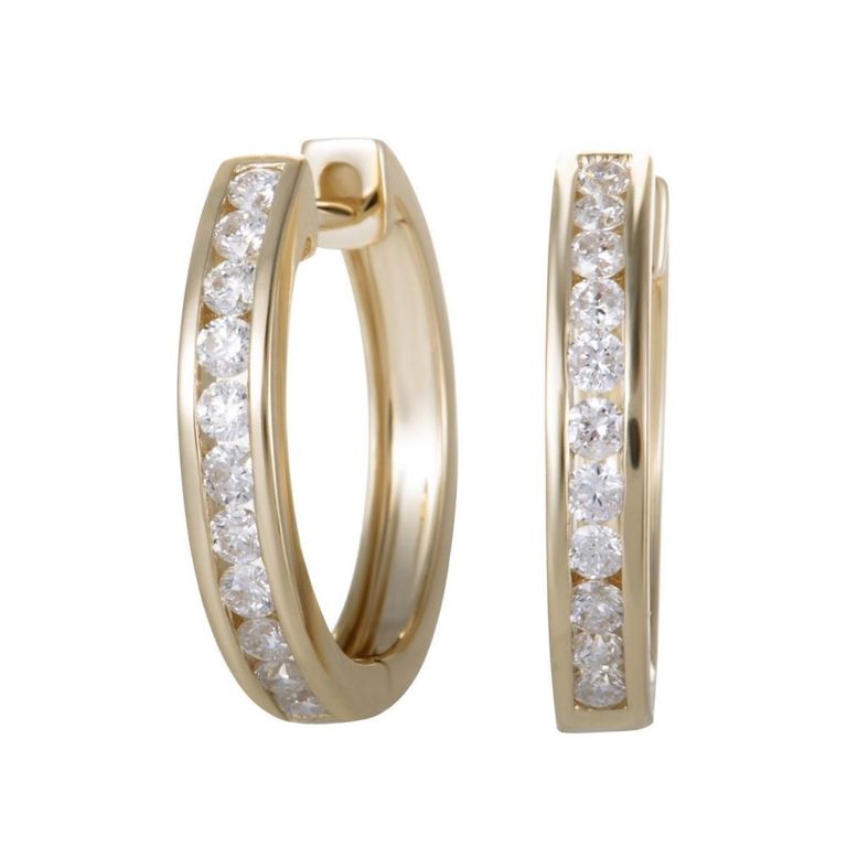 14k yellow gold diamond hoop earrings