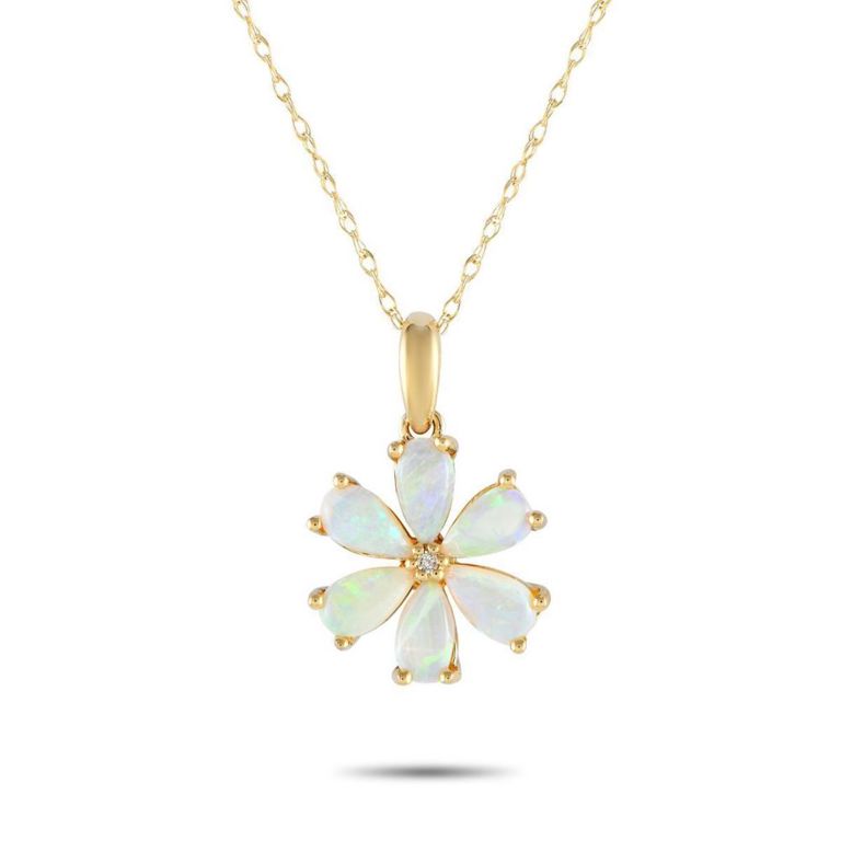 14k yellow gold opal and diamond necklace