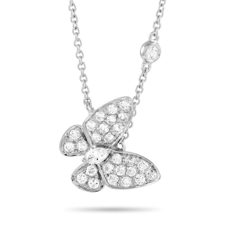 18k white gold diamond butterfly necklace