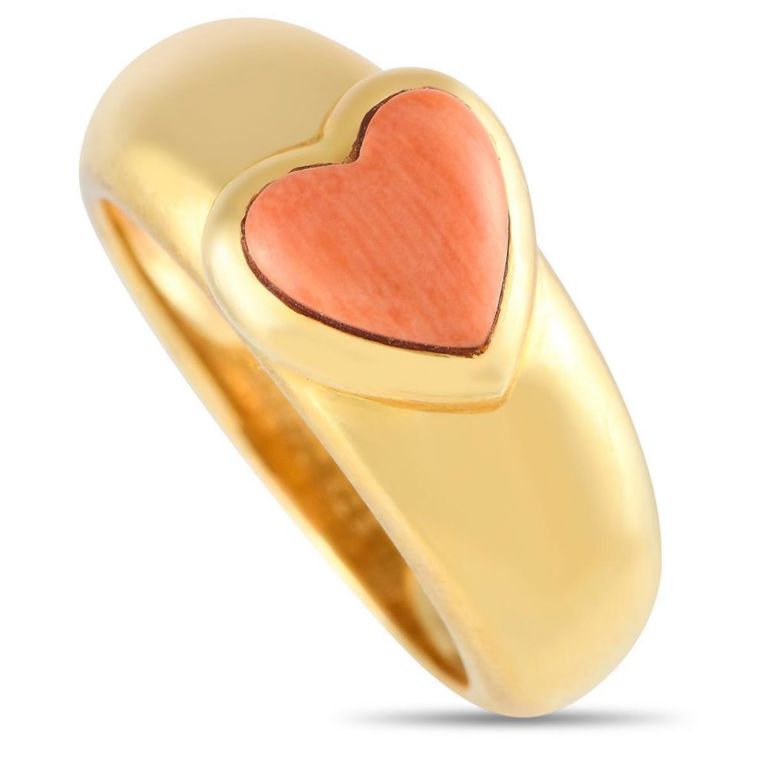 18k yellow gold coral heart ring