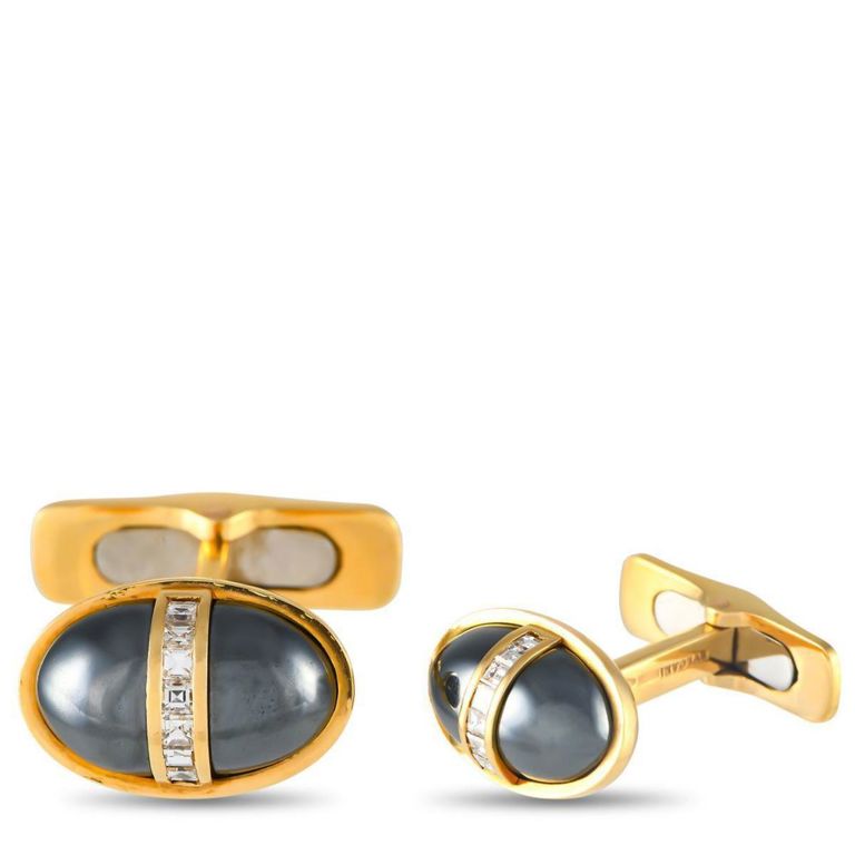 18k yellow gold diamond and hematite cufflinks