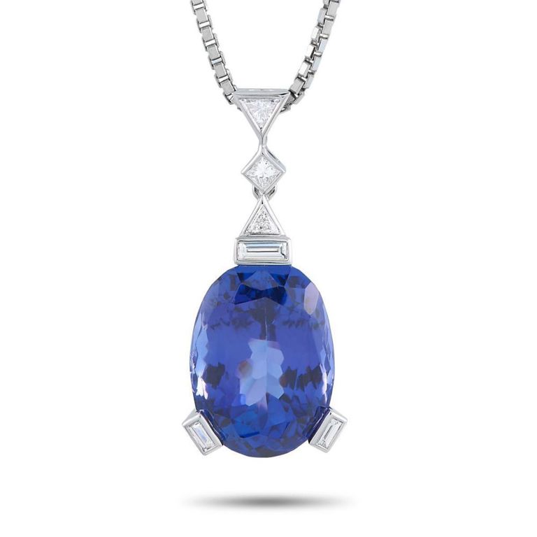 Platinum tanzanite and diamond necklace