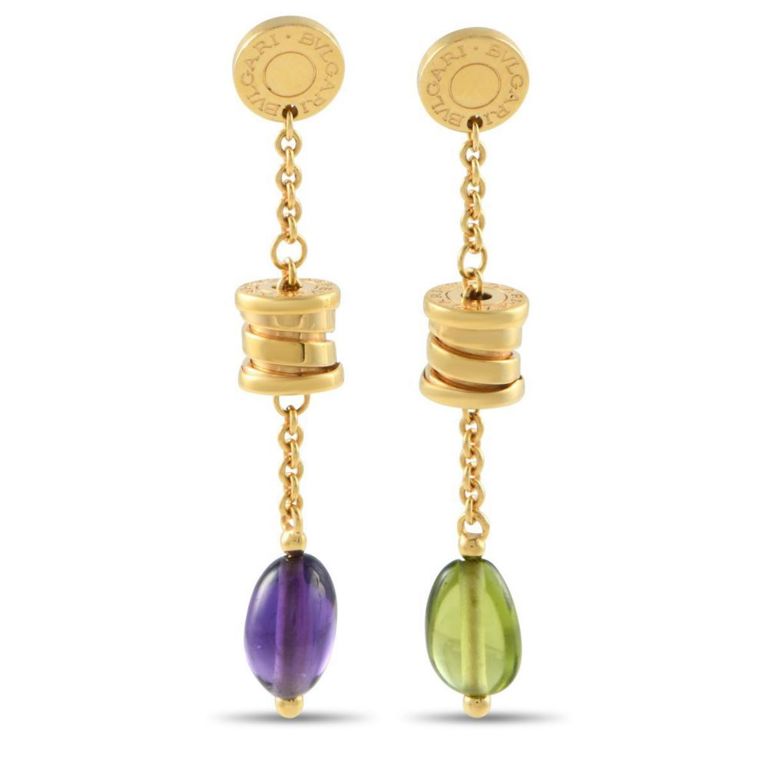 18k yellow gold amethyst and peridot dangle earrings