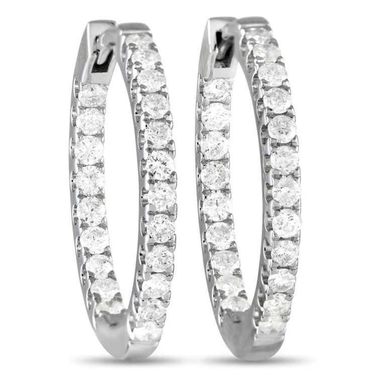 14k white gold diamond hoop earrings