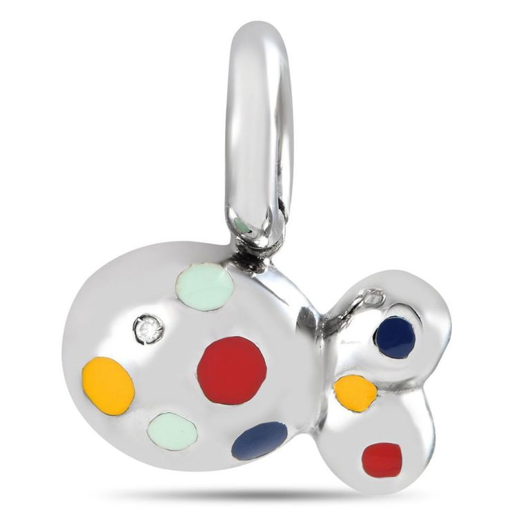 18k white gold diamond enamel fish charm