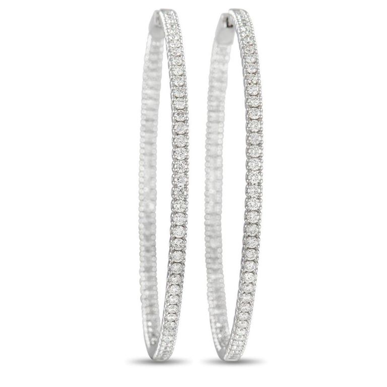 14k white gold diamond hoop earrings
