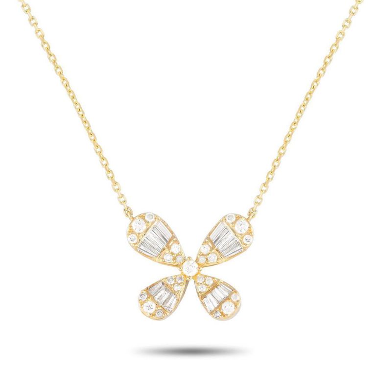 14k yellow gold diamond flower necklace