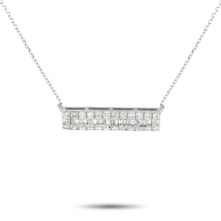 14k white gold diamond bar necklace