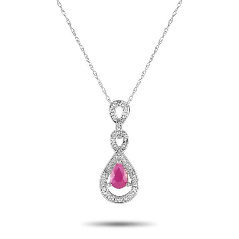 14k white gold diamond and ruby necklace