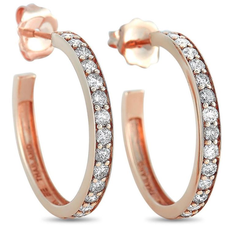 14k rose gold diamond hoop earrings