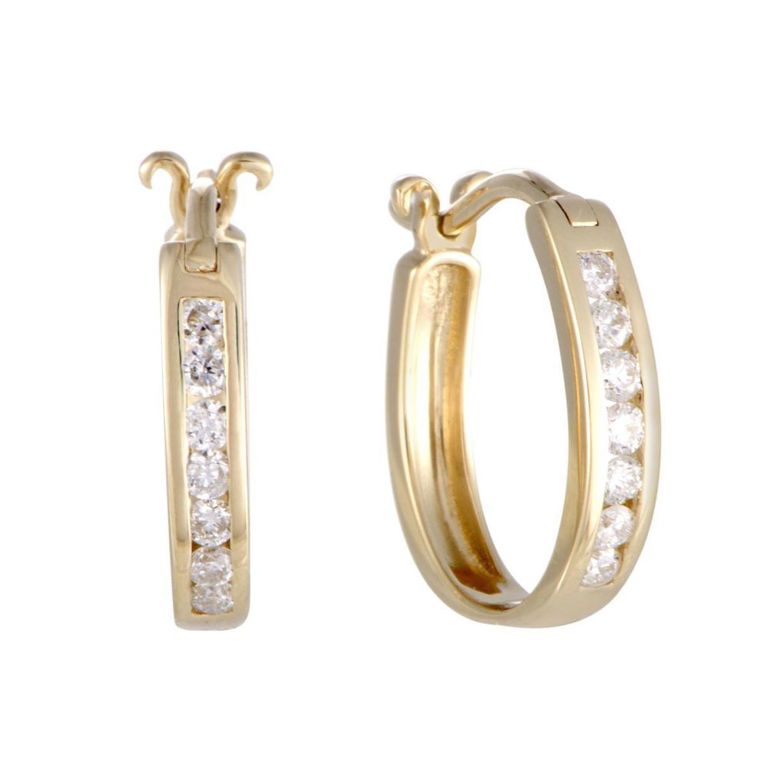 14k yellow gold hoop diamond earrings