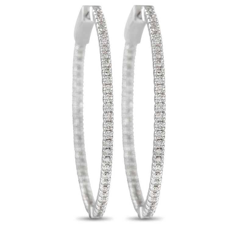 14k white gold diamond hoop earrings