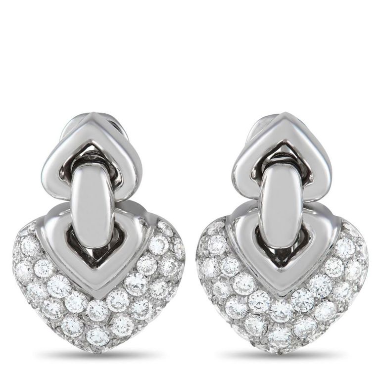 18k white gold diamond heart earrings